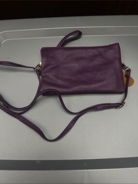 Purple Leather Crossbody Wristlet - Women's Bag